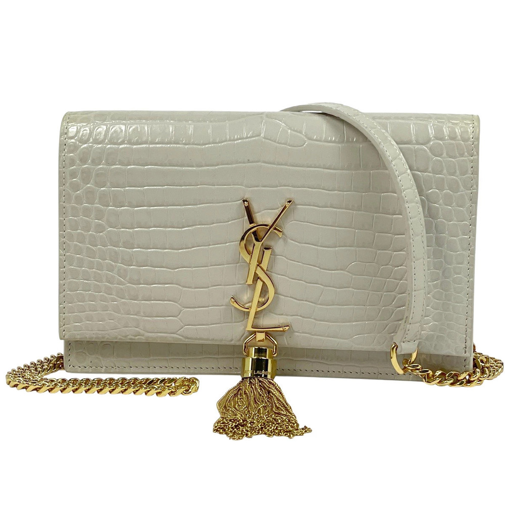 Saint Laurent Kate Chain Wallet Clutch Bag Tassel Shoulder Leather Beige